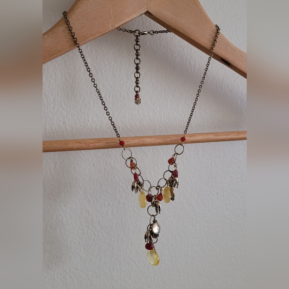 Lucky Brand Elephant Charm Dangle Necklace, Gold with Yellow & Red Beads